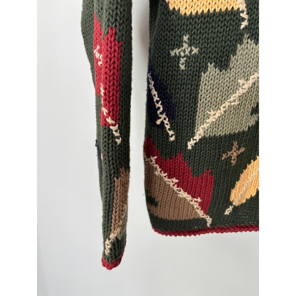 Christopher & Banks Green Hand Embroidered Fall Leaf Cardigan Sweater Medium - Picture 7 of 11